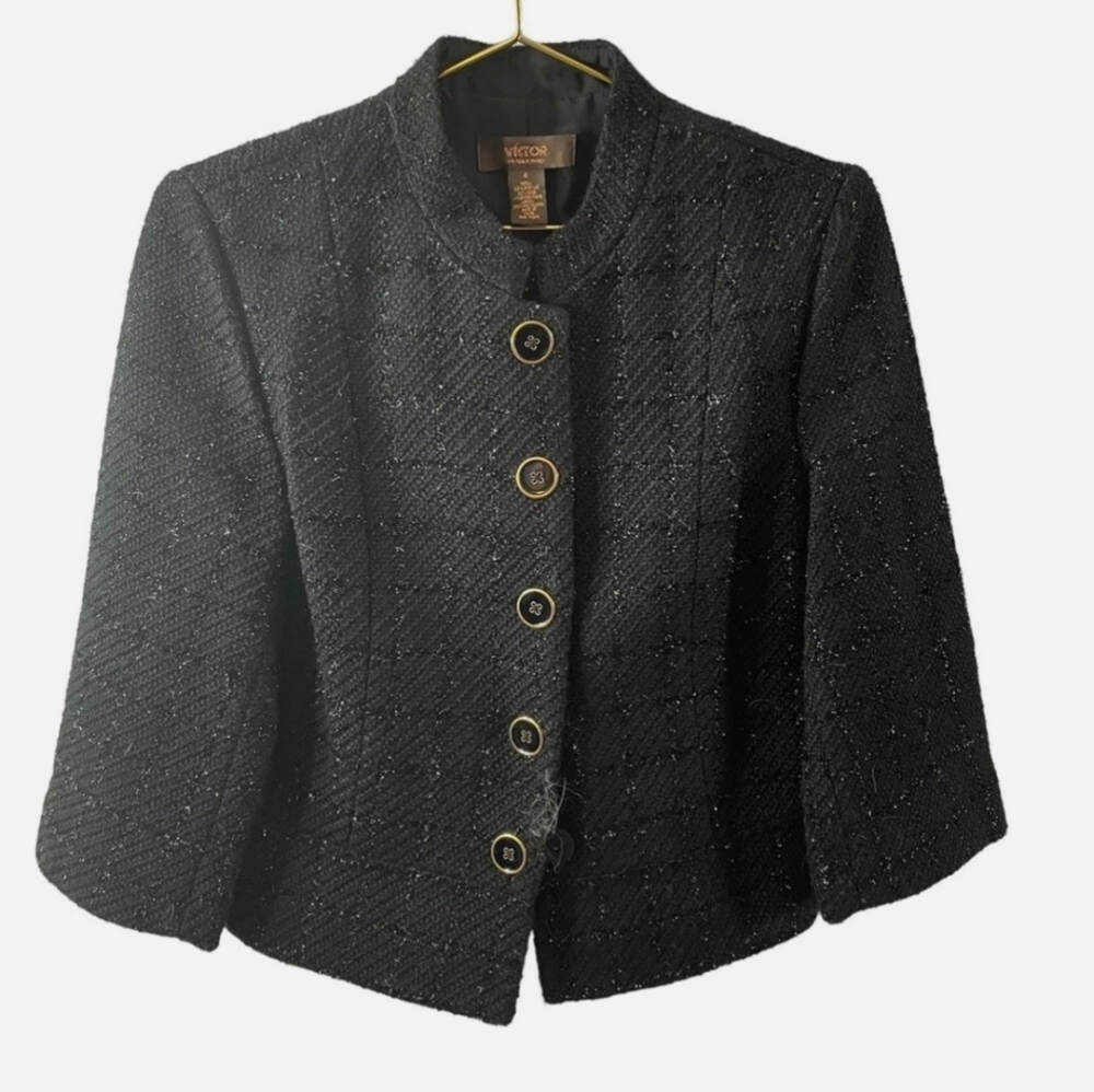 Vintage Victor Alfaro Cropped Metallic Wool Dress Blazer